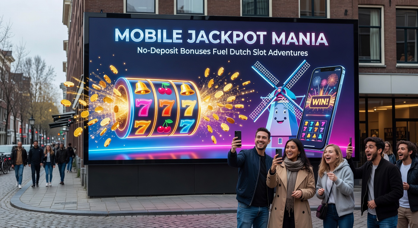 Spannende mobiele jackpot slot met no-deposit bonus actie op een smartphone scherm, typisch voor Nederlandse spelers